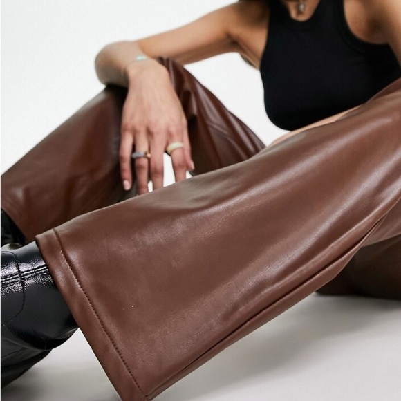 New Guess Brown Carpenter Straight-Leg Leather Pants - Picture 11 of 15